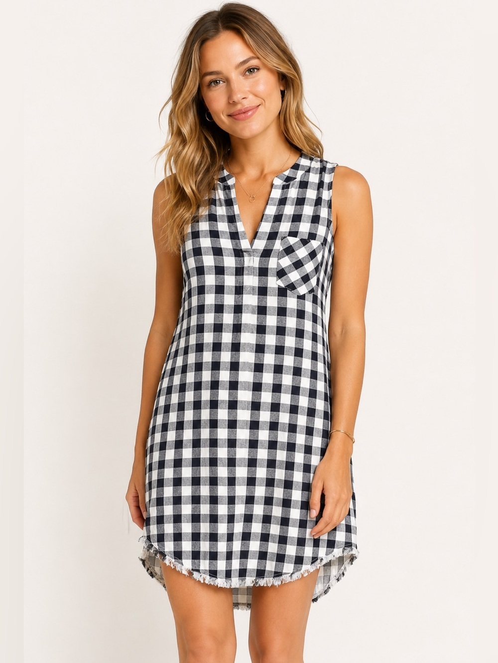 Cloth & Stone Maroney Checkered Sleeveless Shirt Dress